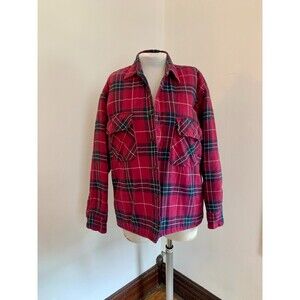 St. John's Bay VTG Barn Chore Coat Jacket Med Plaid 90s Grunge Flannel Lined